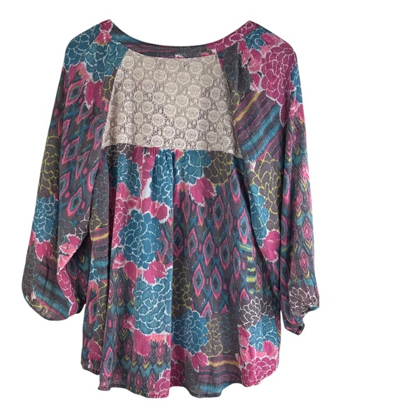 Fig and Flower Anthropologie Top Tunic Shirt 2X 18 20 Floral Artsy Lace Boho - Picture 3 of 5